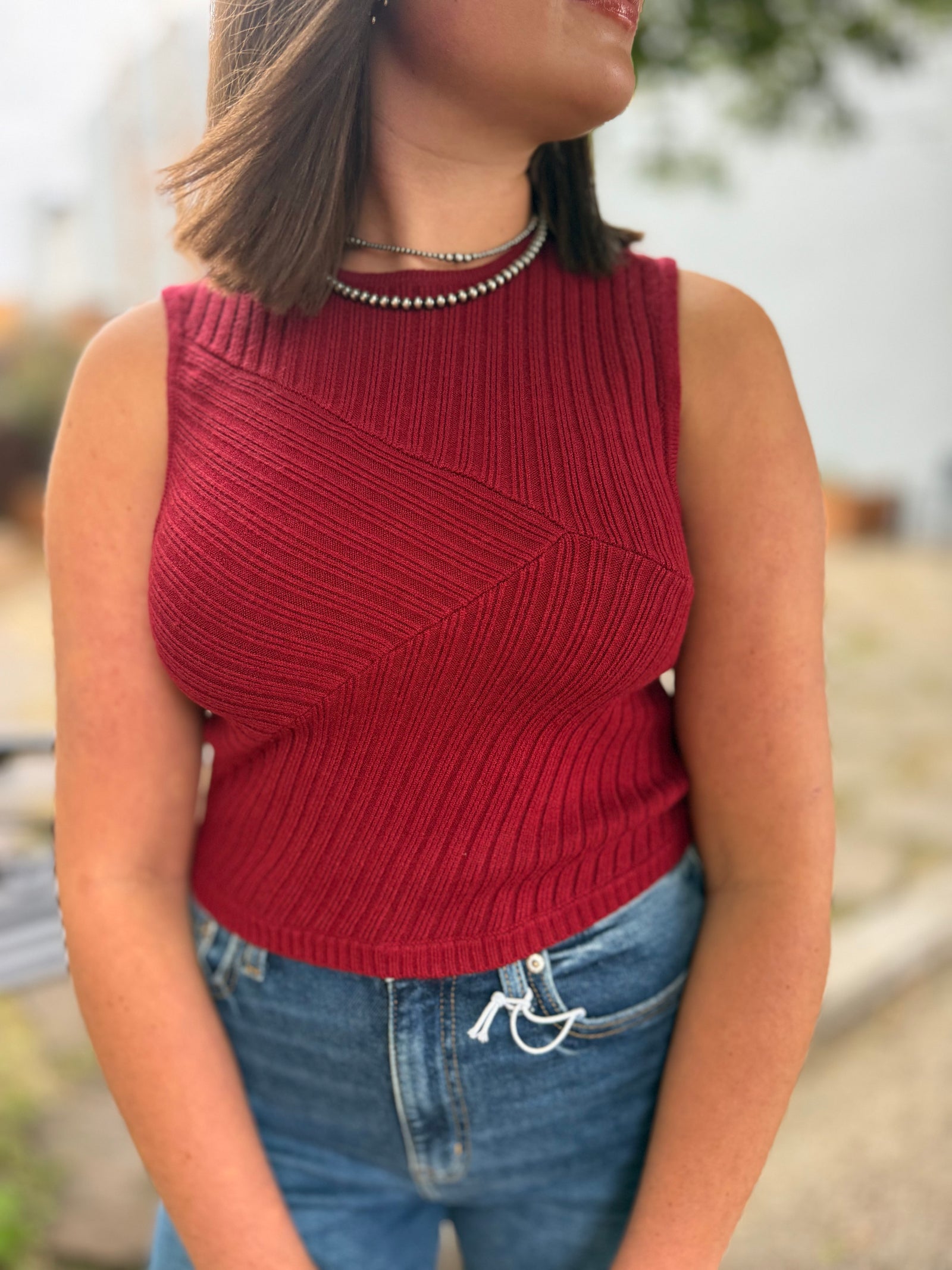 Burgundy Ribbed Sleeveless Sweater