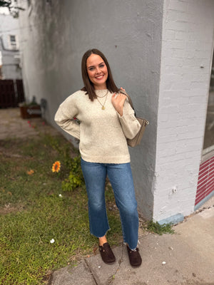 Heathered Cream Round Neck Sweater