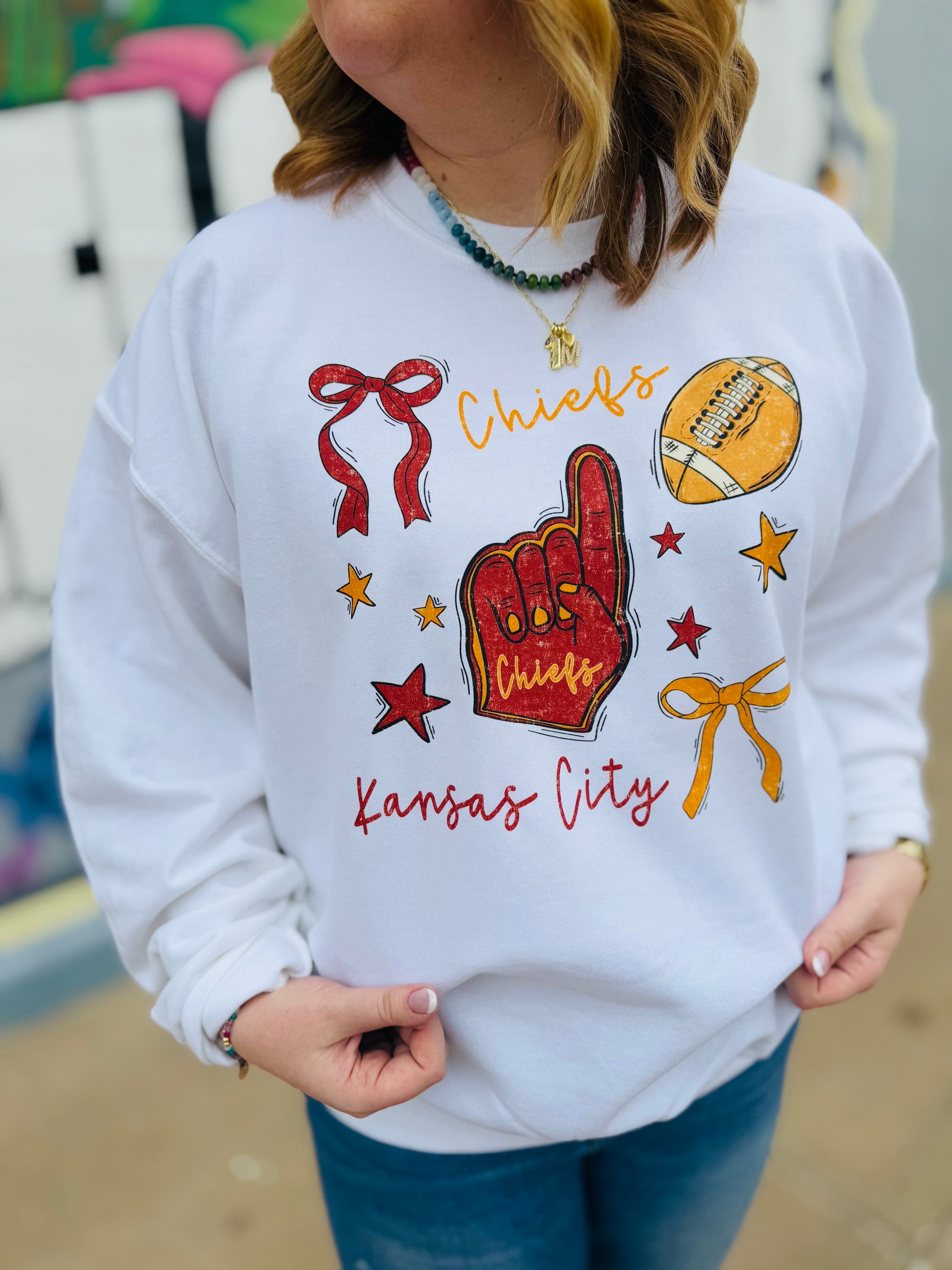 White KC Chiefs Coquette Sweatshirt