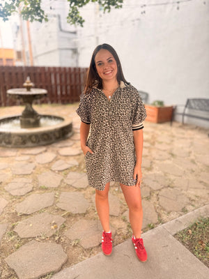 Leopard Raglan Puff Sleeve Mini Dress