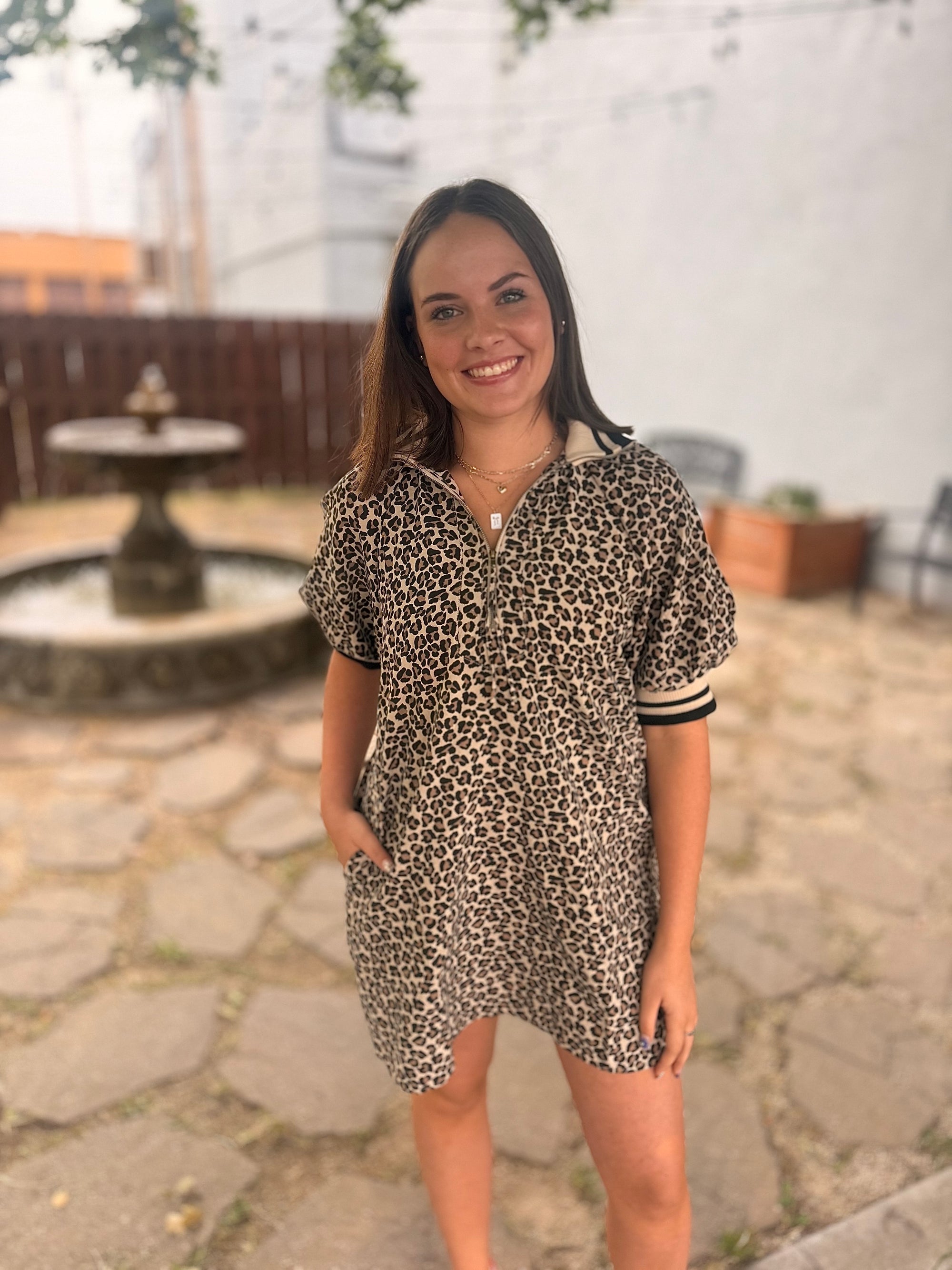 Leopard Raglan Puff Sleeve Mini Dress