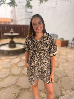 Leopard Raglan Puff Sleeve Mini Dress