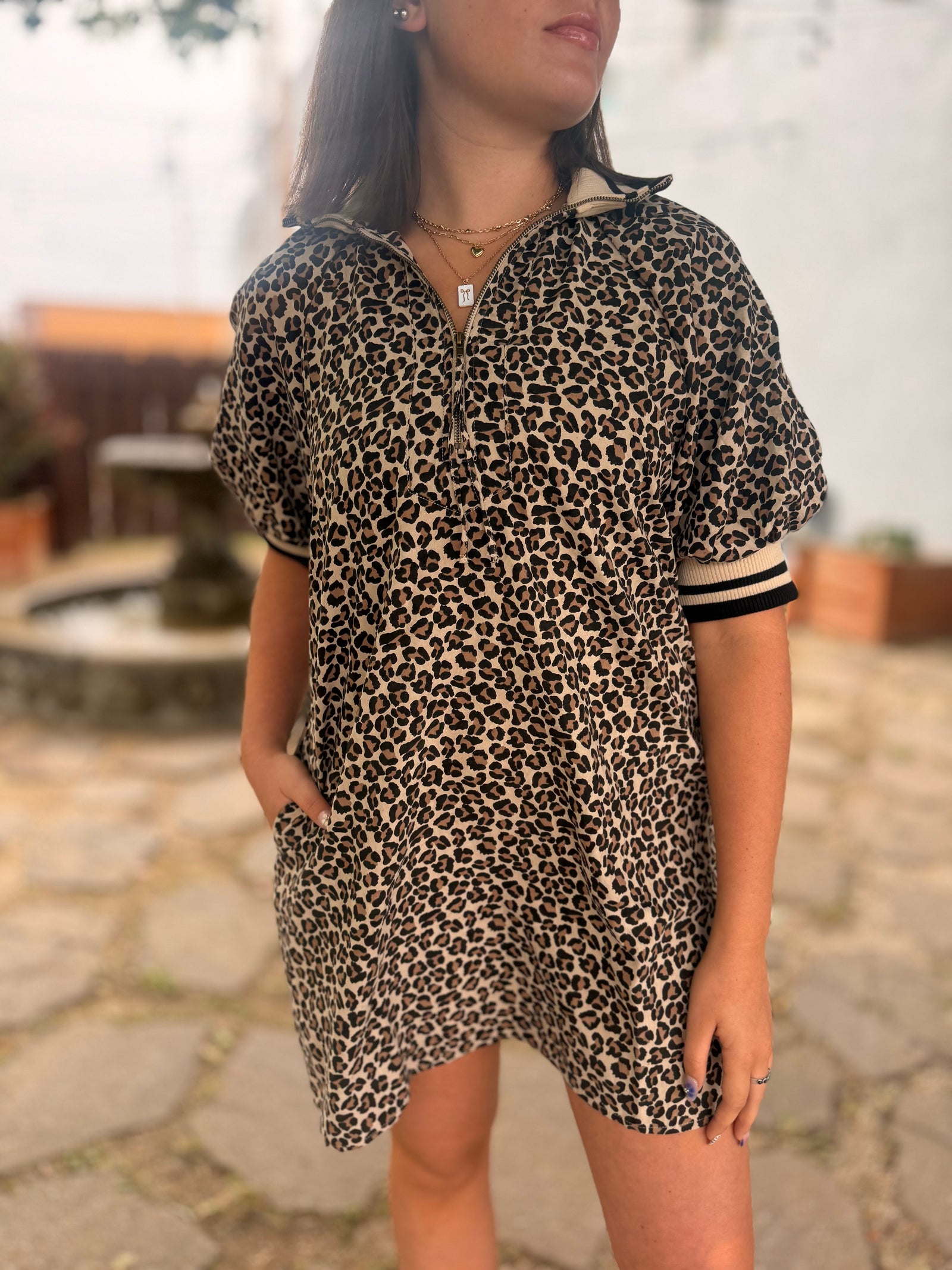 Leopard Raglan Puff Sleeve Mini Dress