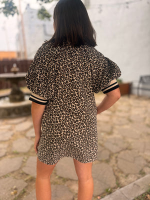 Leopard Raglan Puff Sleeve Mini Dress