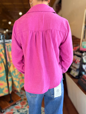 Entro Orchid Suede Gold Button Up Top w/ Bubble Hem
