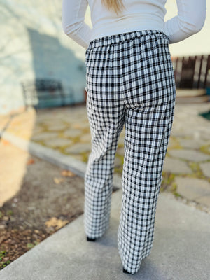 Black Plaid Wide Leg Pants w/ Back Elastic