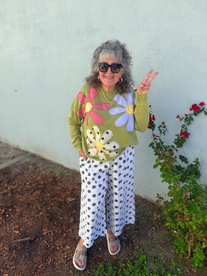 Easel Natural Denim Polka Dot Wide Leg Pants