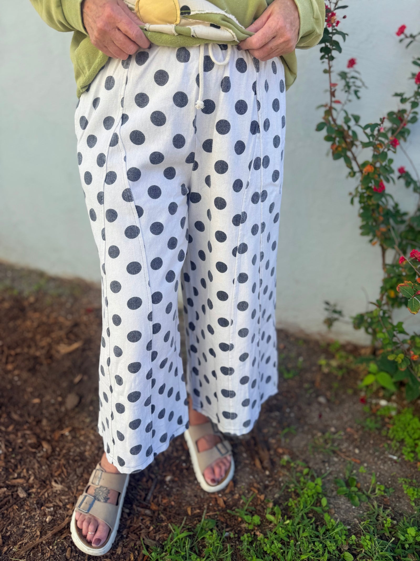 Easel Natural Denim Polka Dot Wide Leg Pants