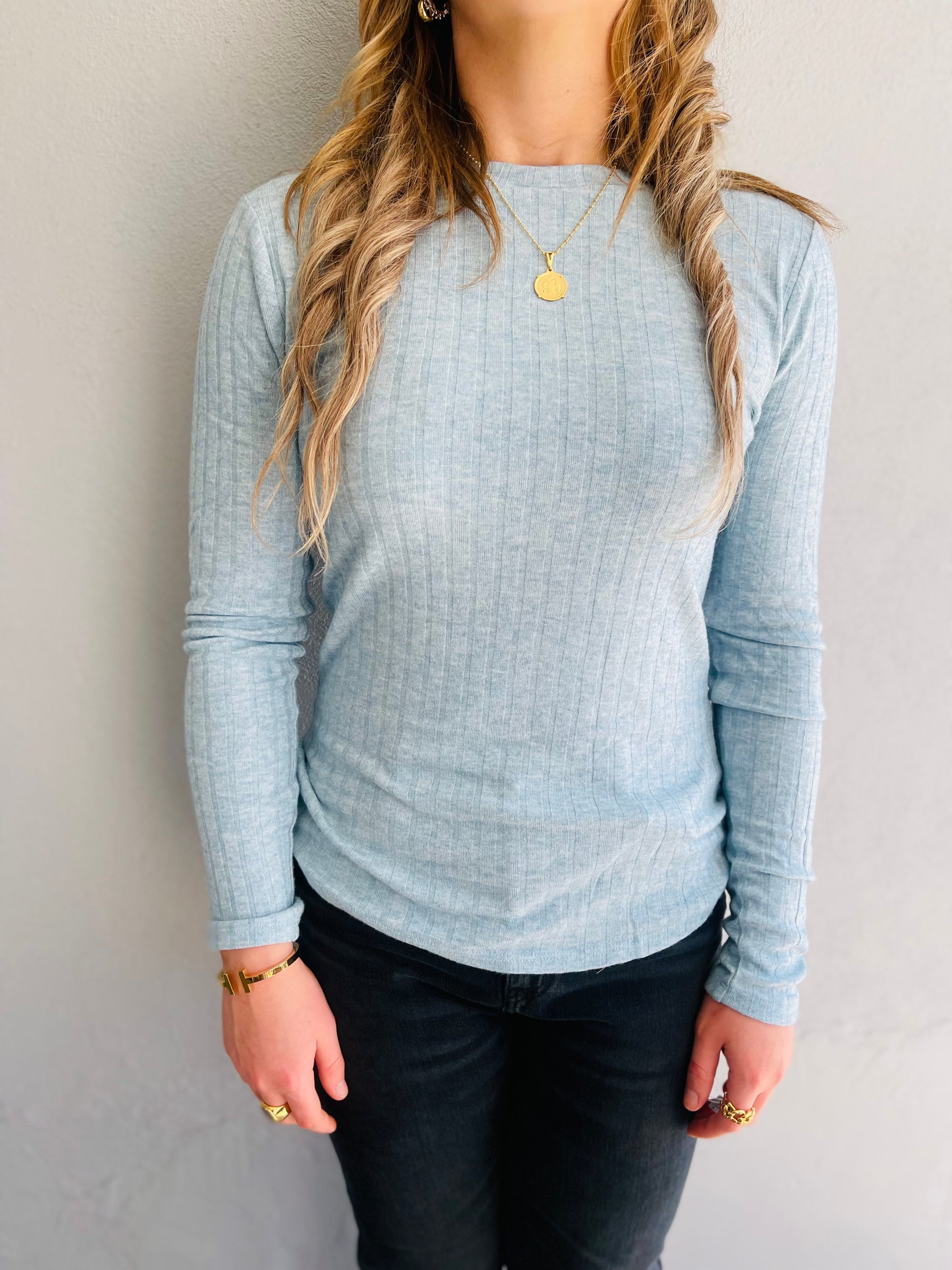 Ribbed Long Sleeve Round Neck Top