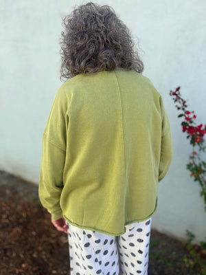 Easel Matcha Flower Patch Front Terry Knit Sweatshirt