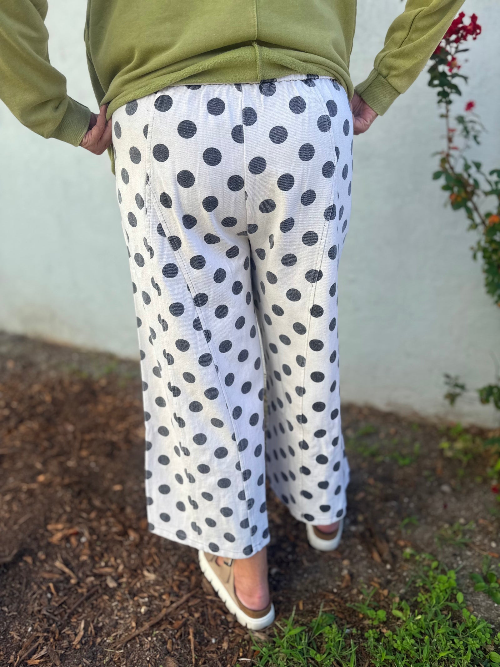 Easel Natural Denim Polka Dot Wide Leg Pants