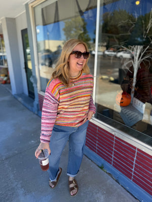 Easel Rainbow Stripe Oversized Knit Sweater