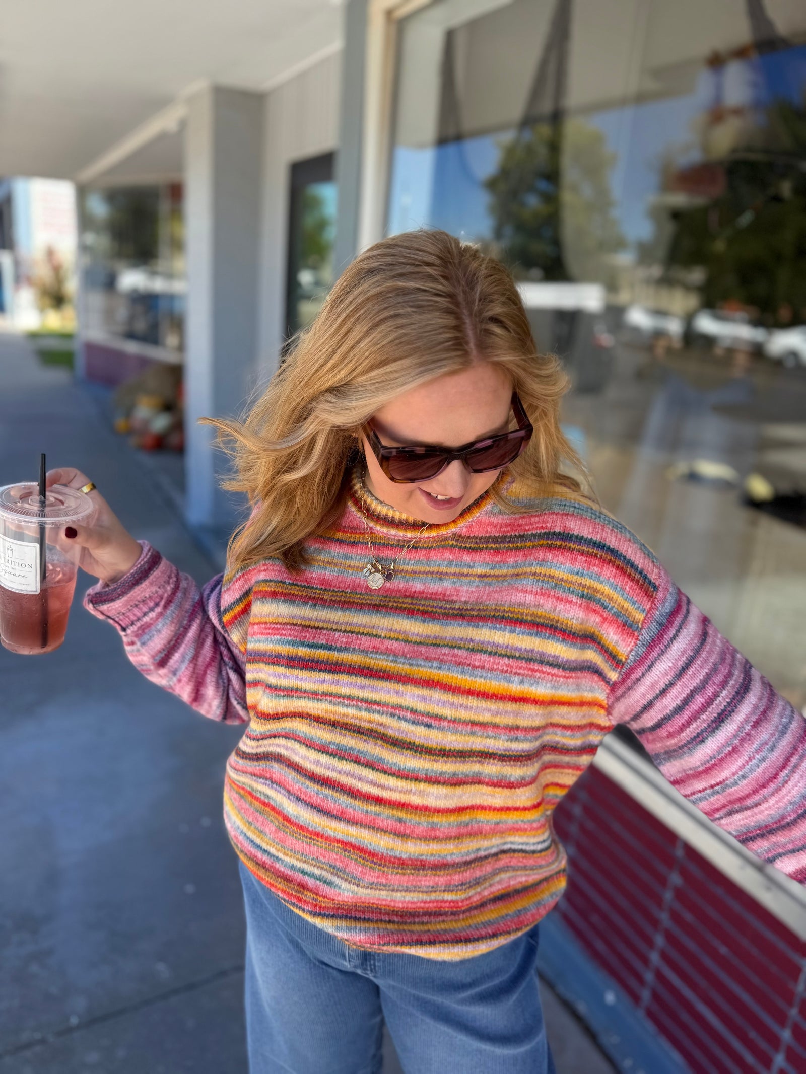 Easel Rainbow Stripe Oversized Knit Sweater