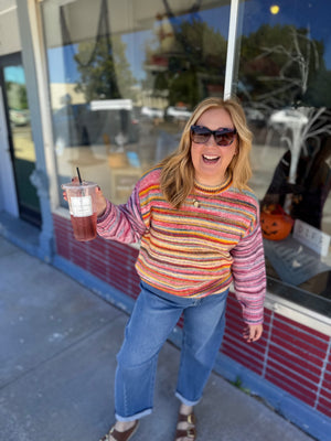 Easel Rainbow Stripe Oversized Knit Sweater