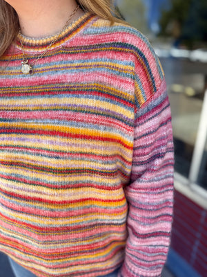 Easel Rainbow Stripe Oversized Knit Sweater