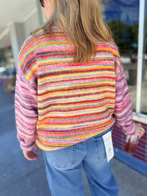 Easel Rainbow Stripe Oversized Knit Sweater