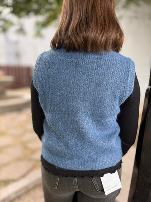 Blue Single Button Knit Sweater Vest