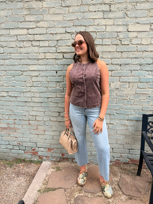 Red Bean Mineral Washed Sleek Buttoned Vest