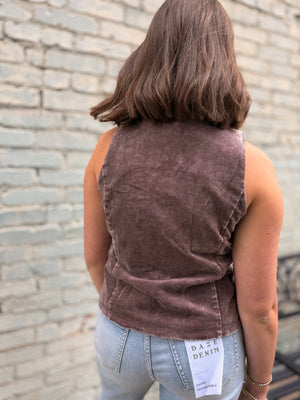Red Bean Mineral Washed Sleek Buttoned Vest