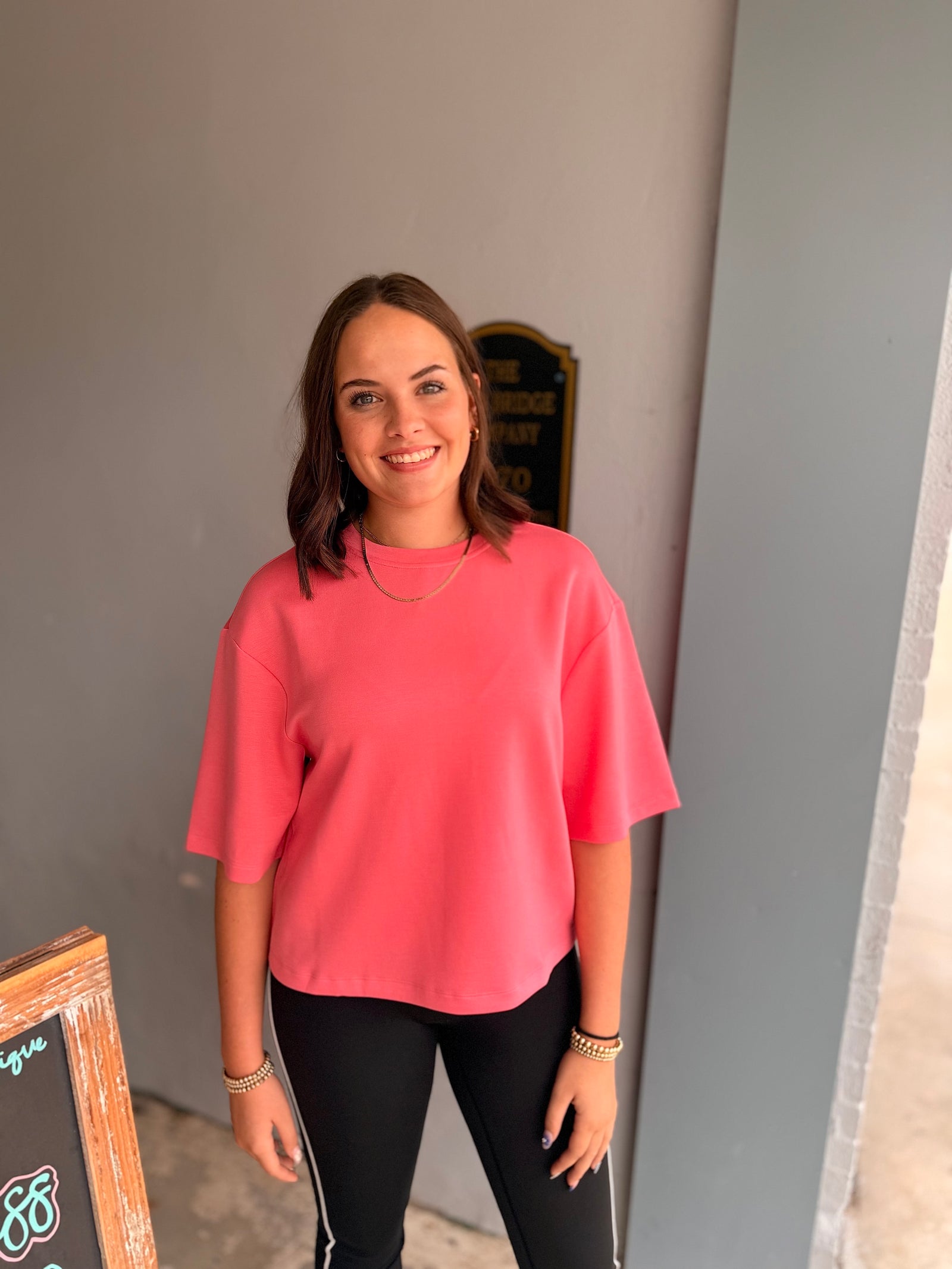 Pink Double Knit Drop Shoulder Basic Top
