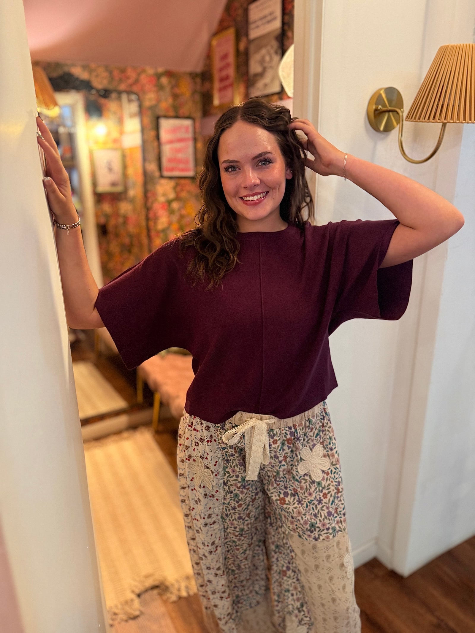 Entro Merlot Short Sleeve Knit Top