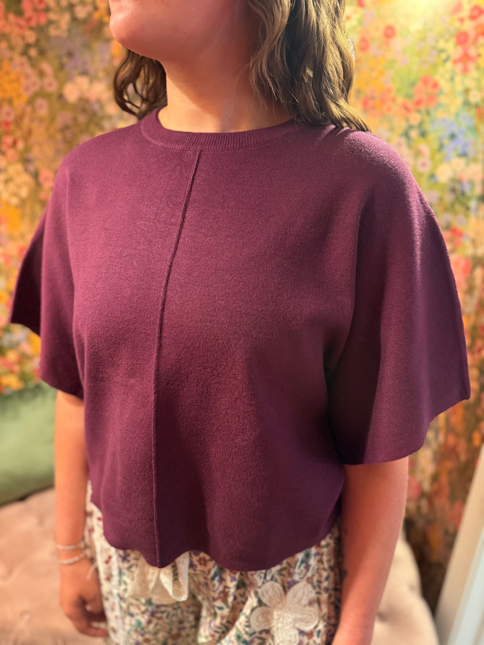 Entro Merlot Short Sleeve Knit Top