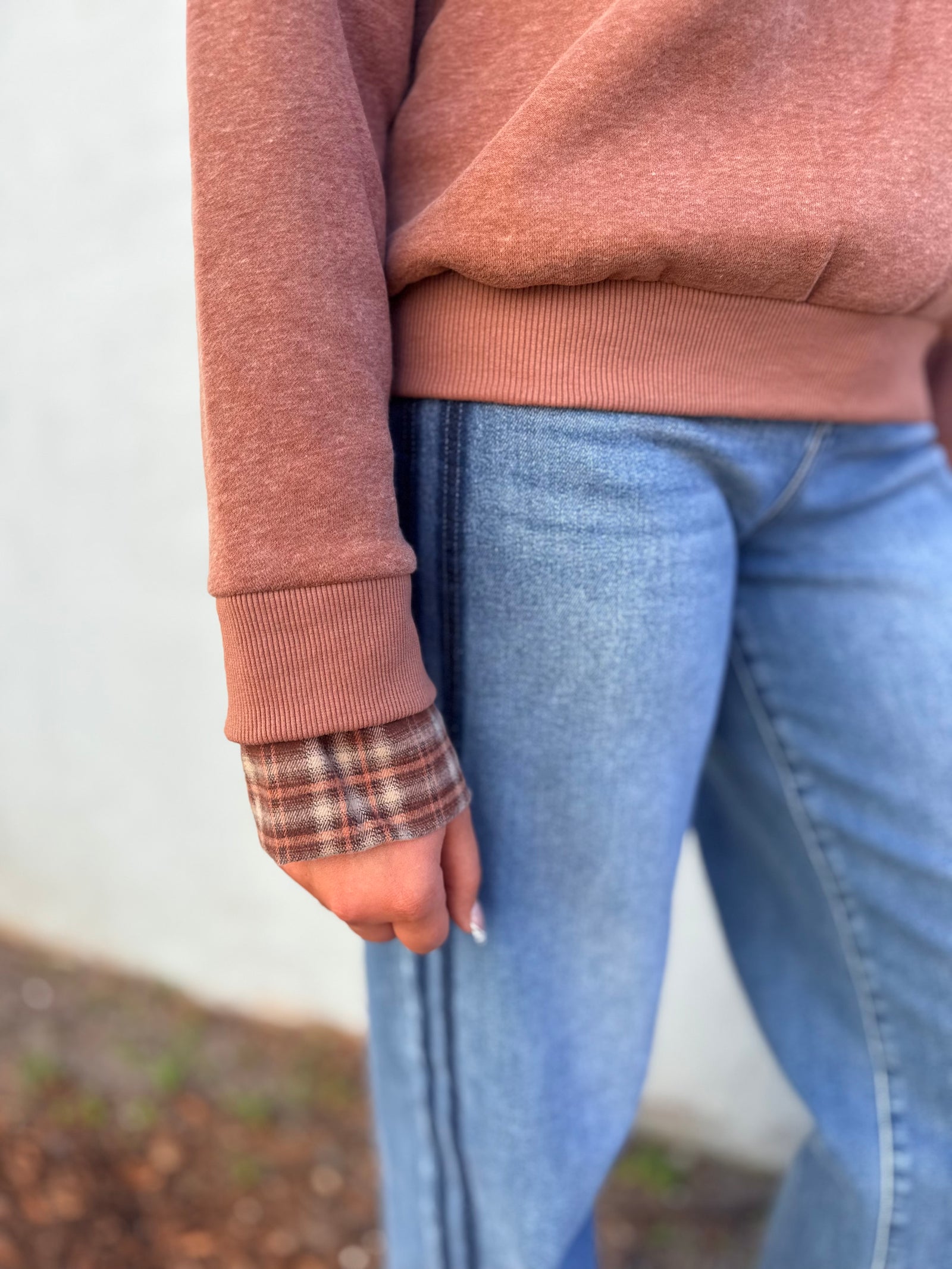 She + Sky Cinnamon Patchwork Plaid Pumpkin Sweatshirt