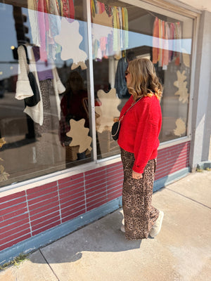 Umgee Leopard Wide Leg Skirt Pants
