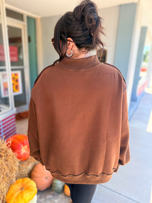 Bucketlist Brown Mallard Embroidered Mock Neck Sweatshirt