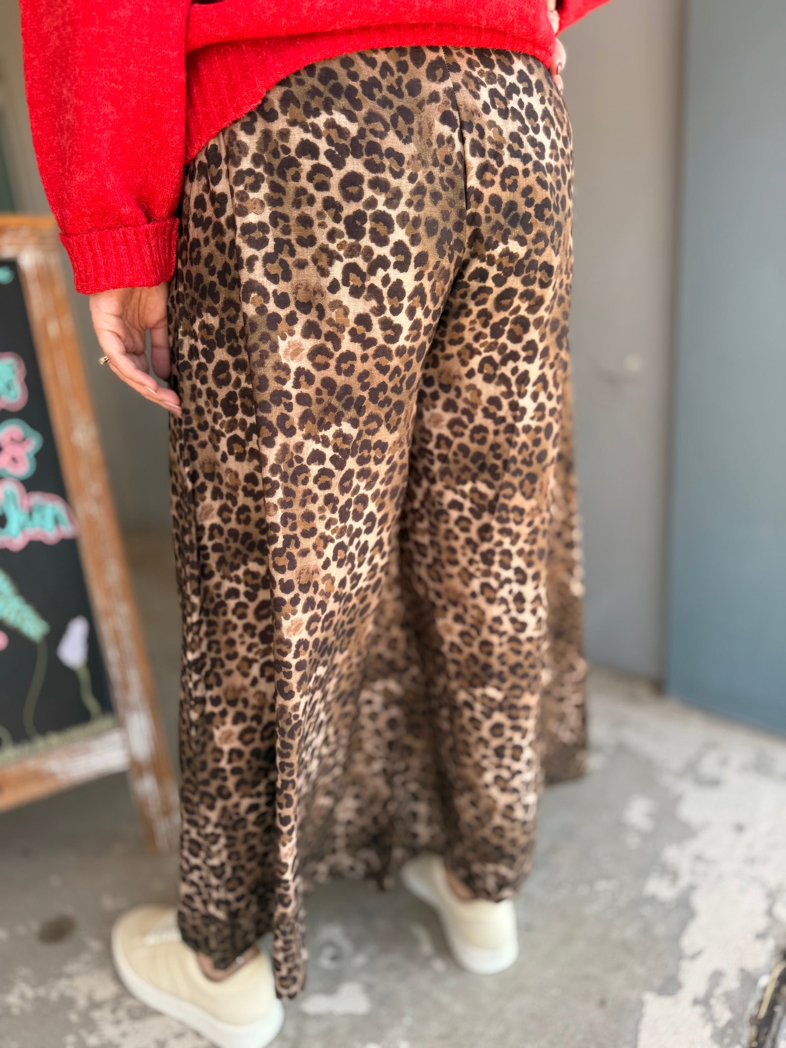 Umgee Leopard Wide Leg Skirt Pants