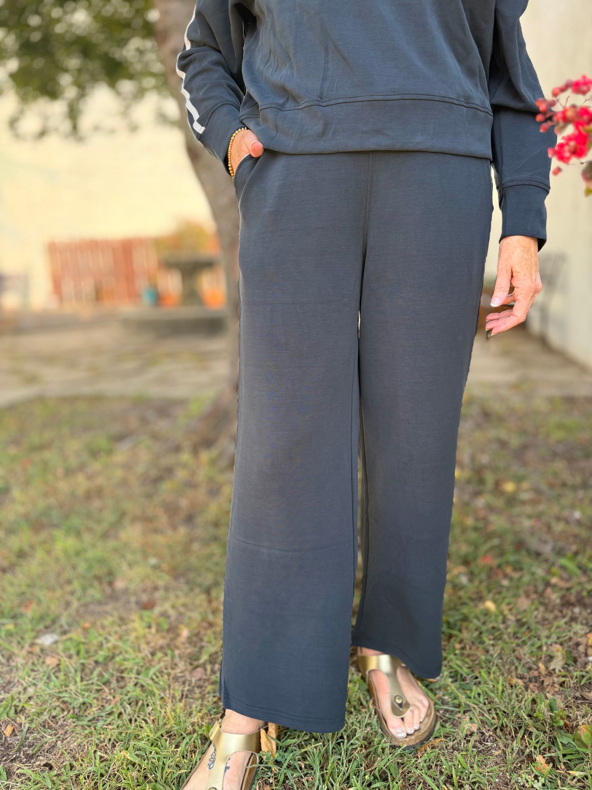 Mono B Black Scuba Wide Leg Bottoms