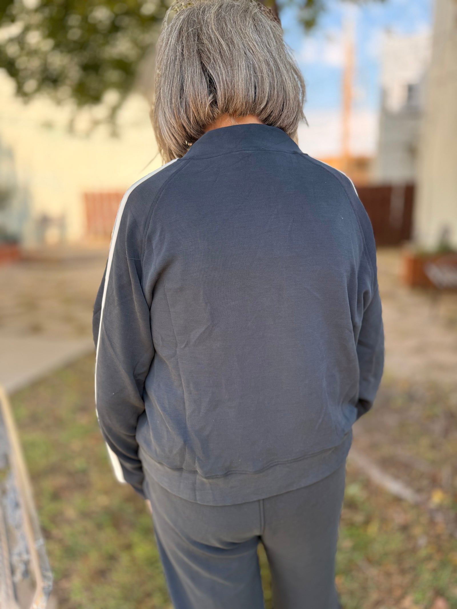 Mono B Black + White Stripe Scuba Half Zip Pullover