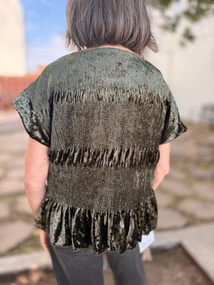 Umgee Olive Velvet Cap Sleeve Smocked Top