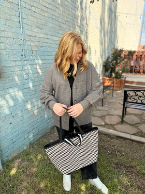 Stone Textured Sleeve Knit Button Down Cardigan