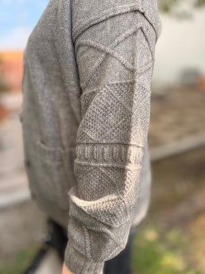 Stone Textured Sleeve Knit Button Down Cardigan