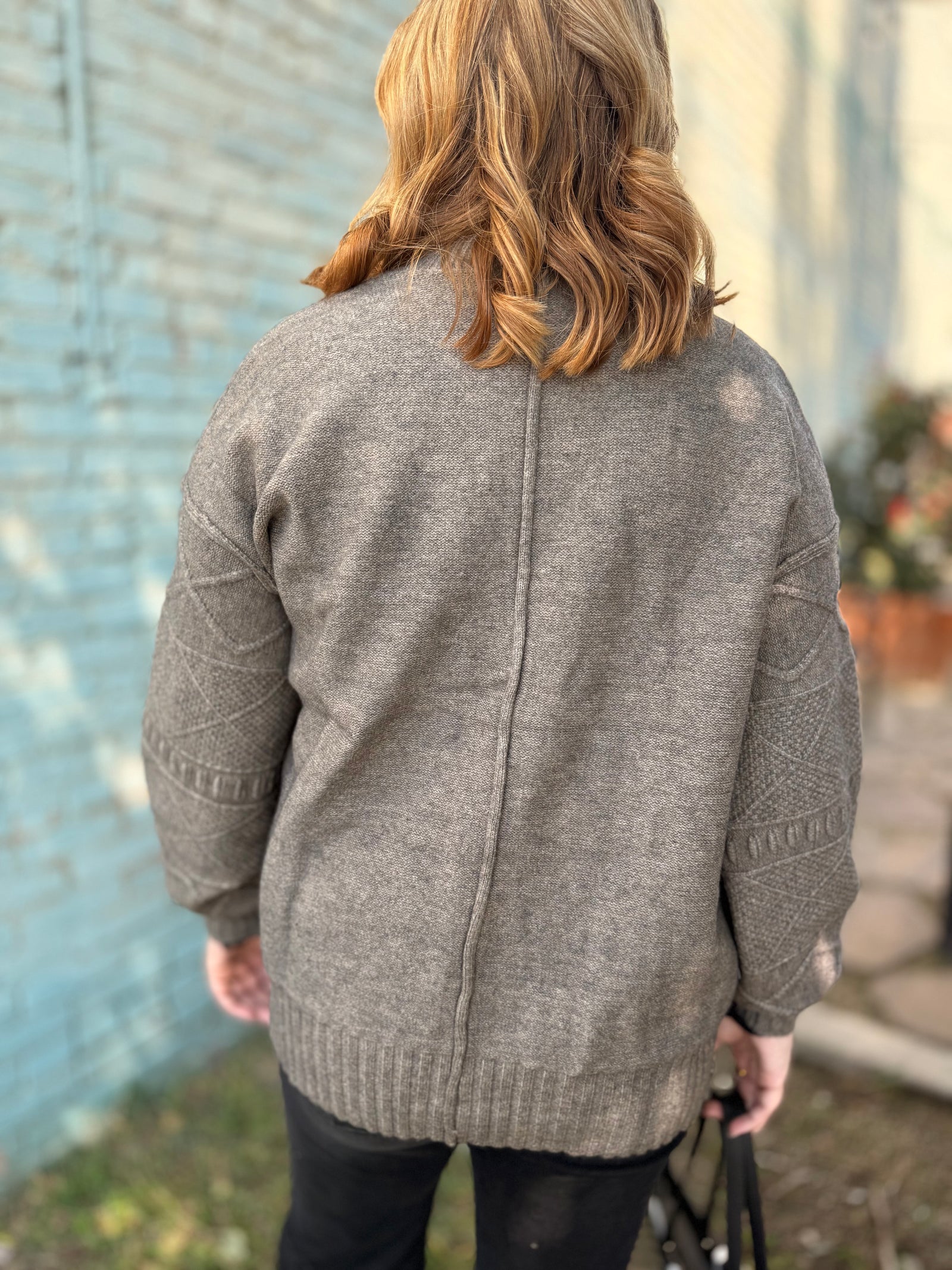 Stone Textured Sleeve Knit Button Down Cardigan