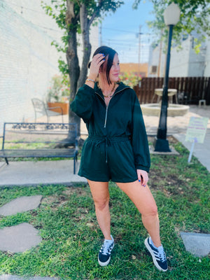 Evergreen Long Sleeve Romper W/ Elastic Tie Waist