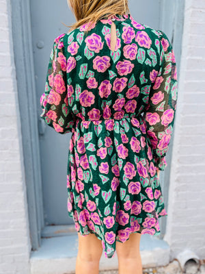 Hunter Green Floral Print Dress