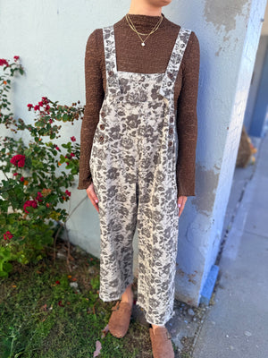 Easel Mocha Floral Wide Leg Overalls