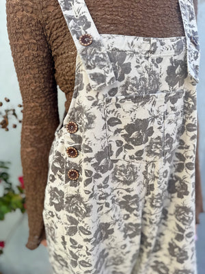 Easel Mocha Floral Wide Leg Overalls