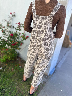 Easel Mocha Floral Wide Leg Overalls