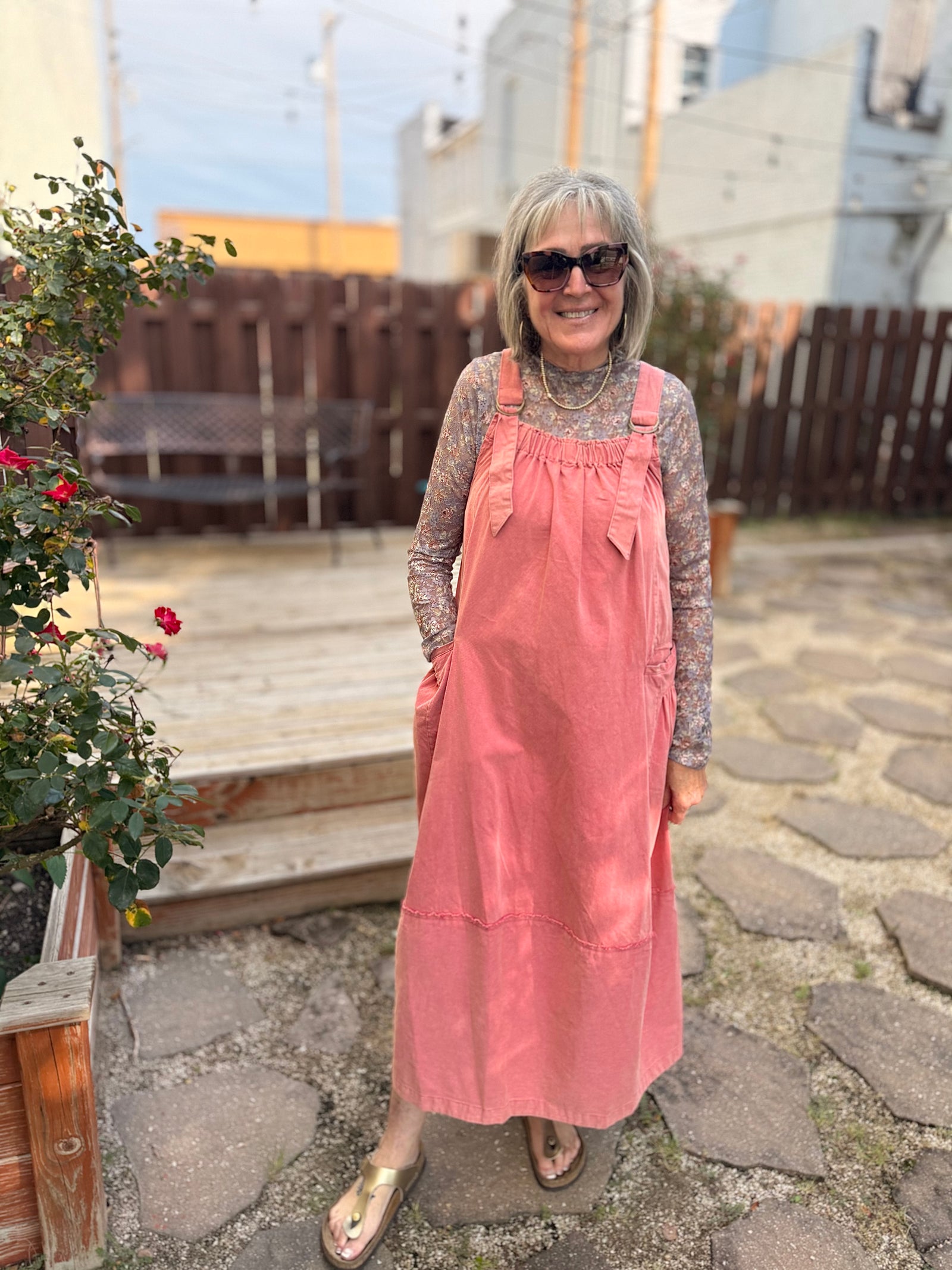 Easel Vintage Rose Acid Wash Cargo Jumper Dress