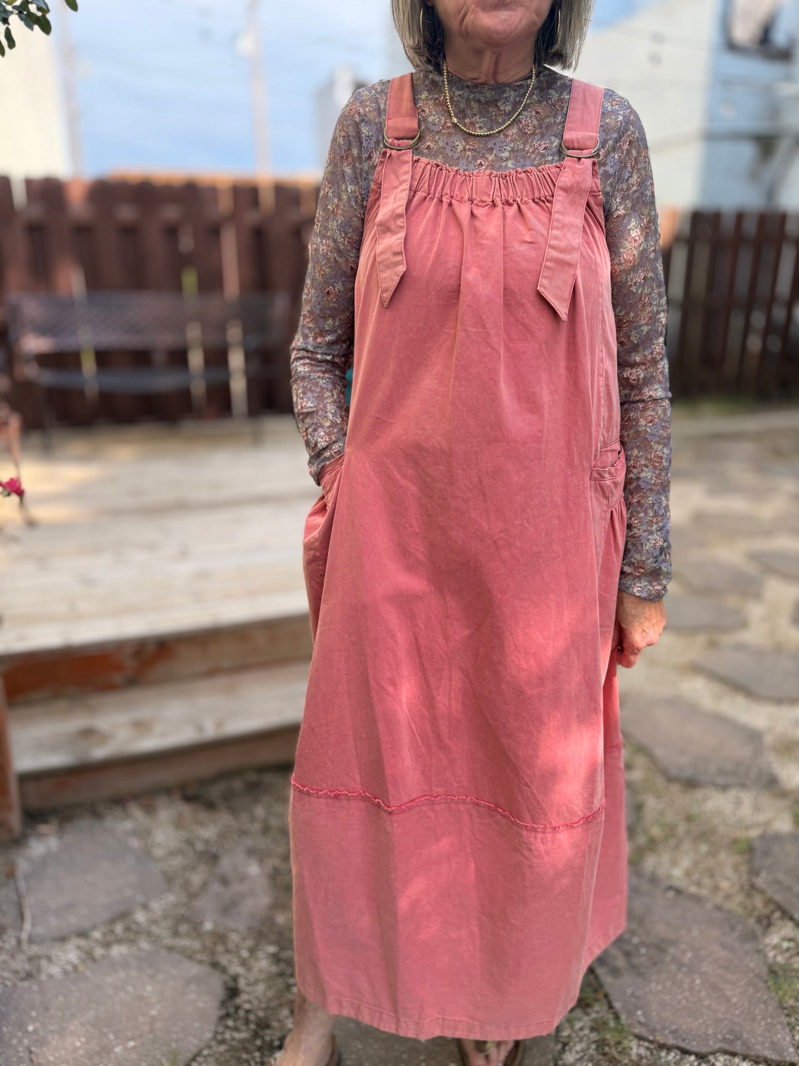Easel Vintage Rose Acid Wash Cargo Jumper Dress
