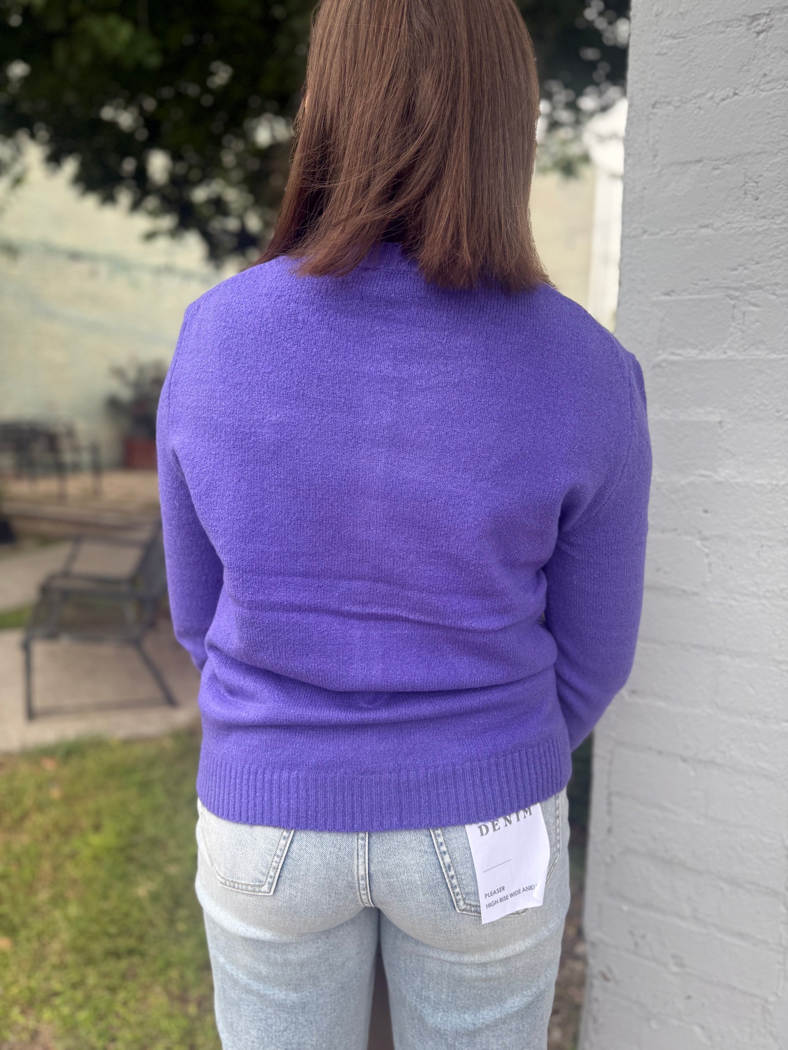 Purple Crewneck Button Up Cardigan