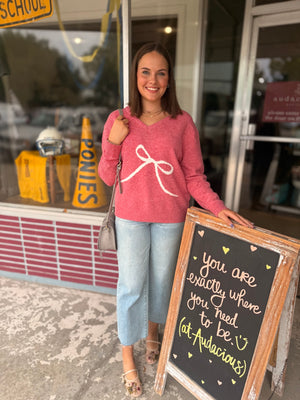 Pink Bow Print Super Soft Sweater