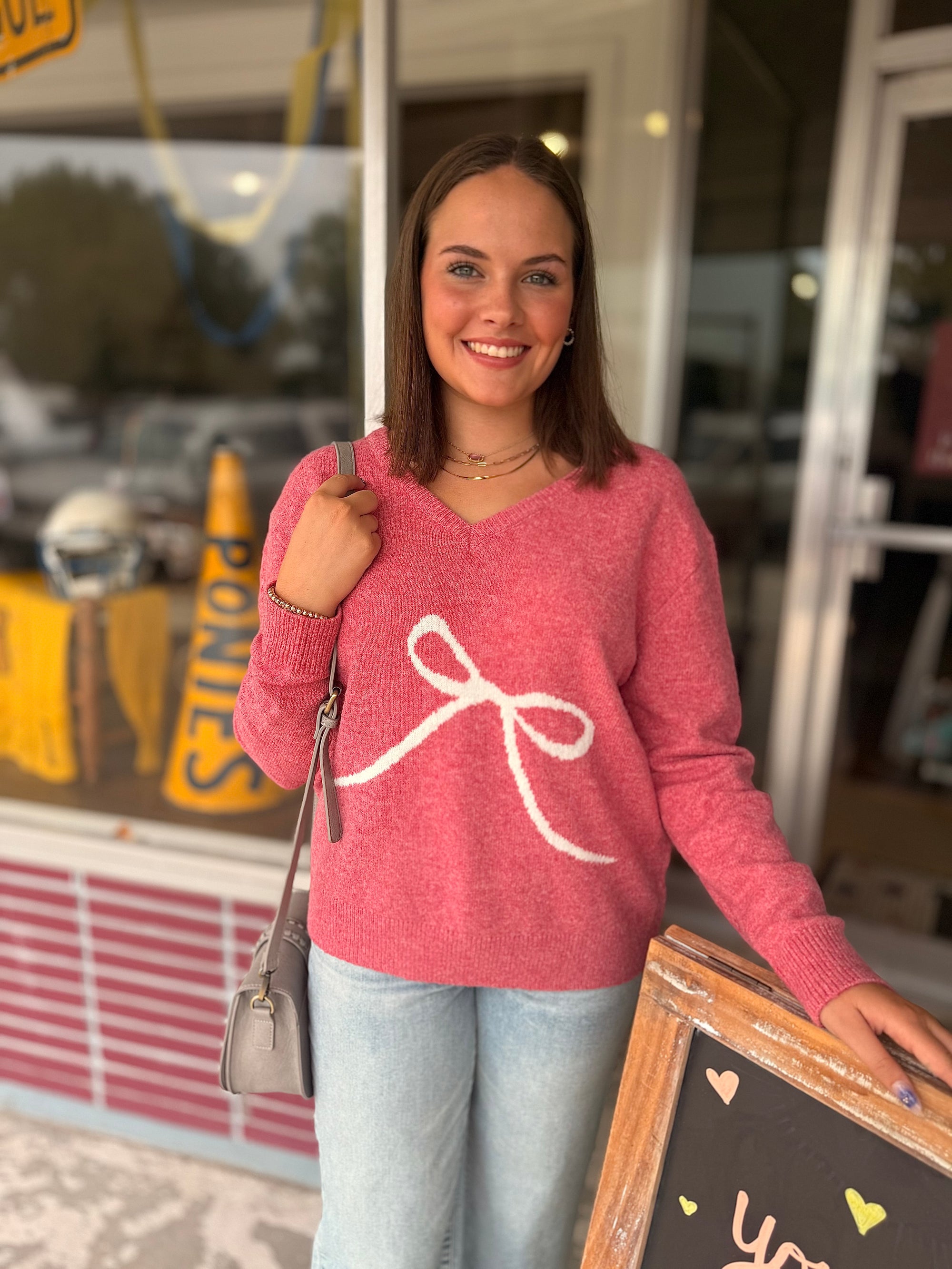 Pink Bow Print Super Soft Sweater