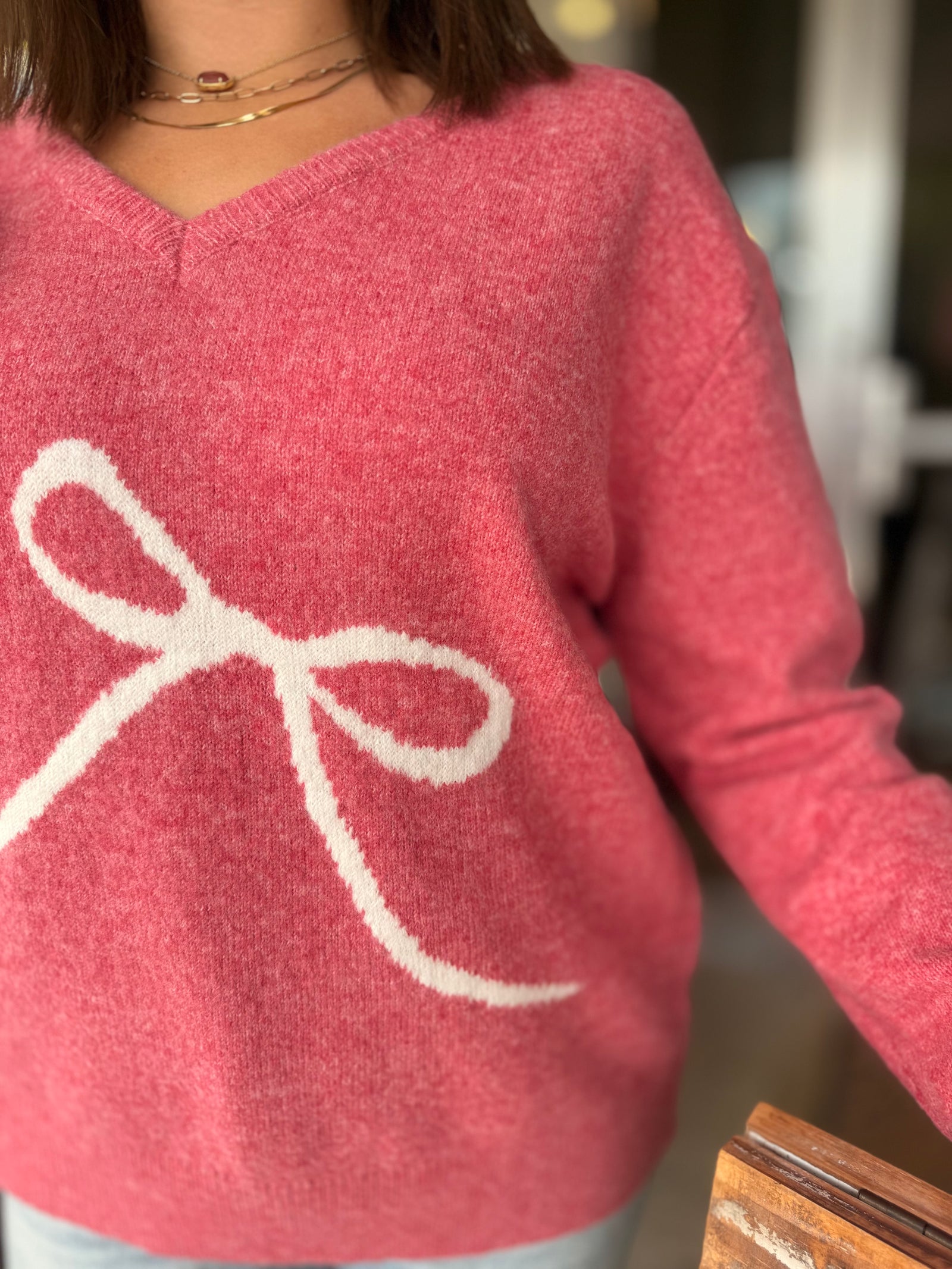 Pink Bow Print Super Soft Sweater