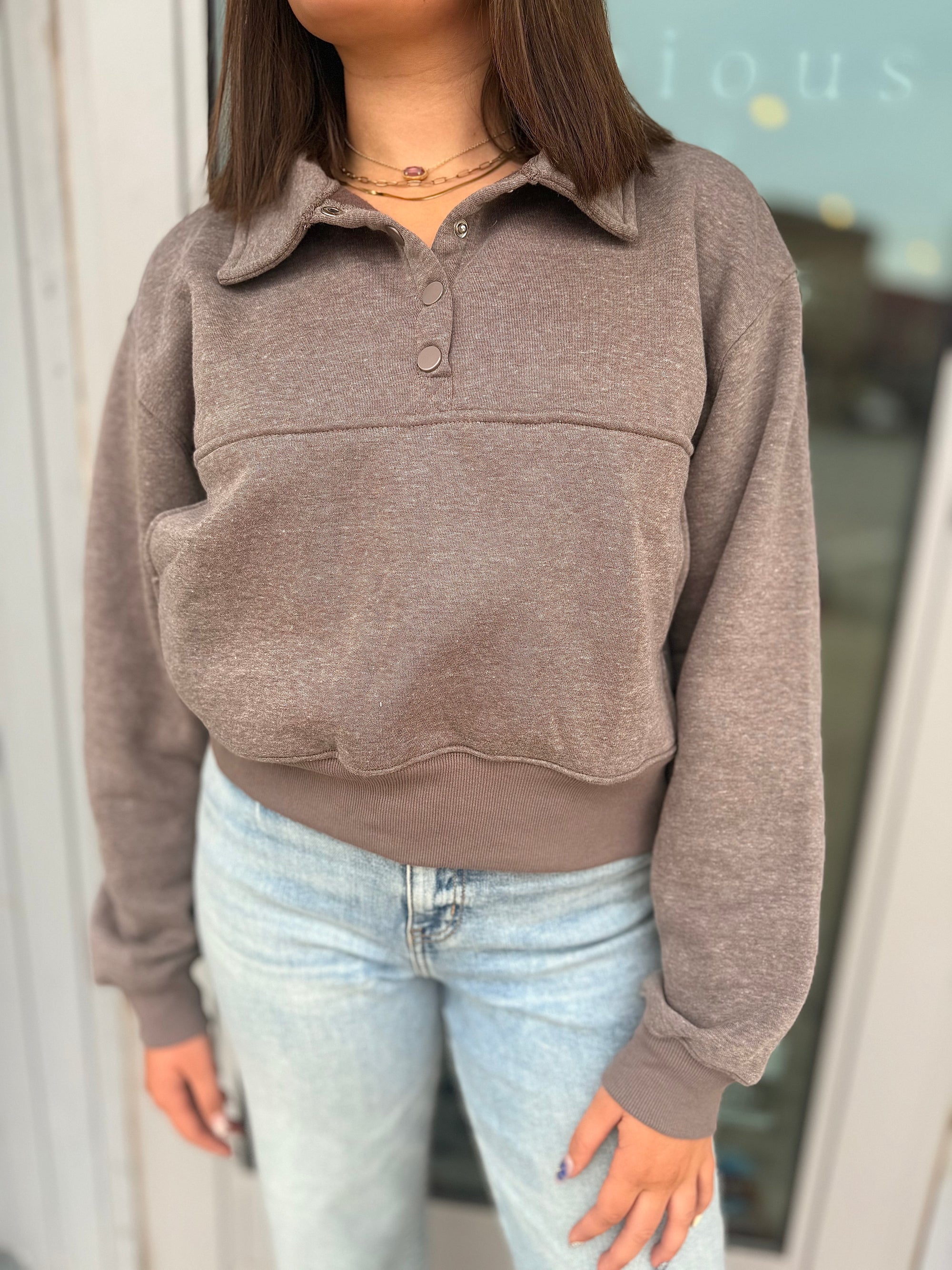 Walnut Collar Snap Button Sweatshirt
