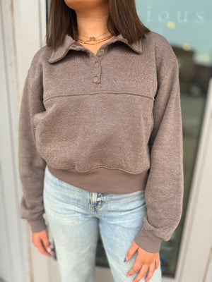 Walnut Collar Snap Button Sweatshirt