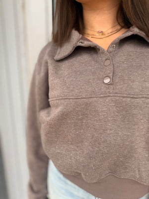 Walnut Collar Snap Button Sweatshirt